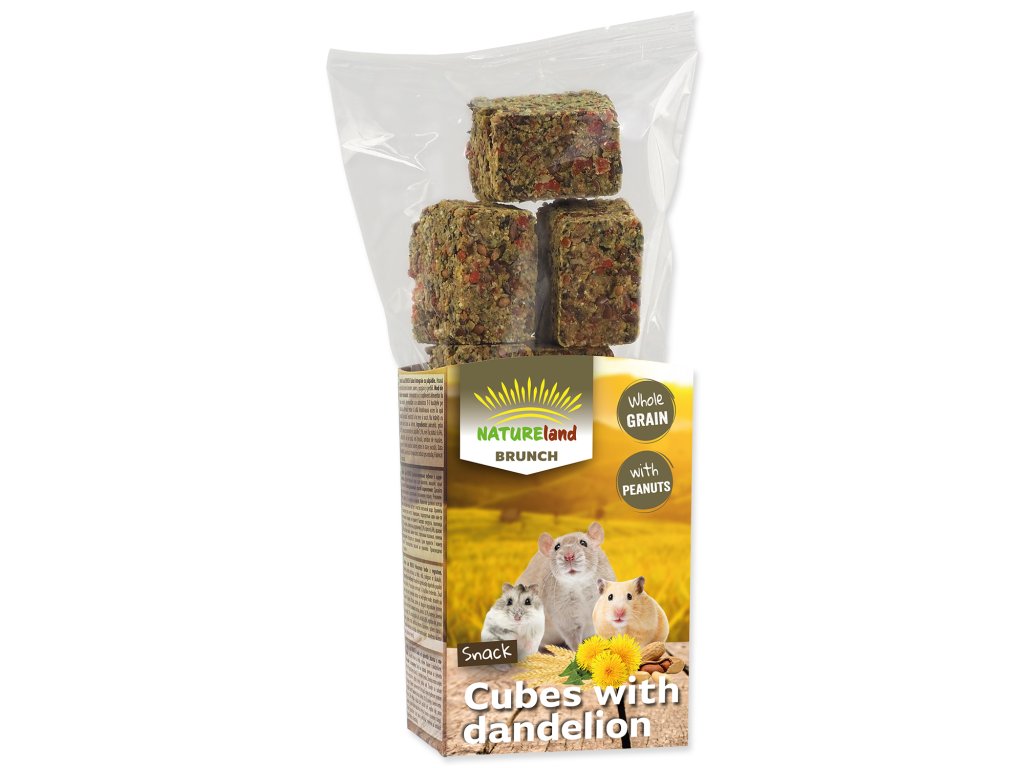 58167 1 pochoutka nature land brunch celozrnne kostky s pampeliskou 90 g z kategorie chovatelske potreby a krmiva pro hlodavce a mala zvirata pamlsky pro hlodavce