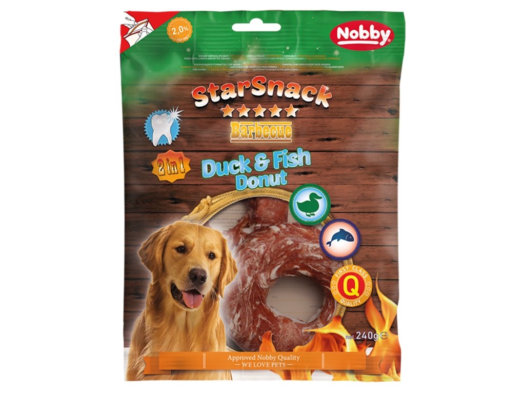 33606 2 nobby starsnack bbq duck fish donut pamlsky 240g z kategorie chovatelske potreby a krmiva pro psy pamlsky pro psy zvykaci pamlsky pro psy