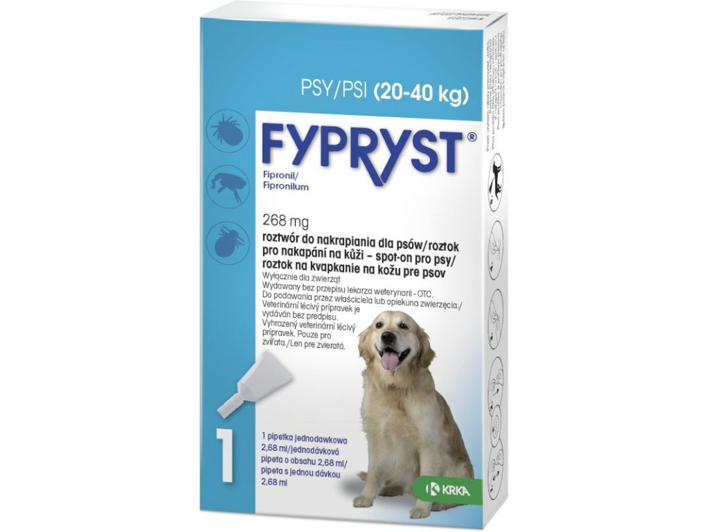 17553 fypryst spot on l pes 20 40kg sol 1x2 68 ml z kategorie chovatelske potreby a krmiva pro psy antiparazitika pro psy pipety spot on pro psy