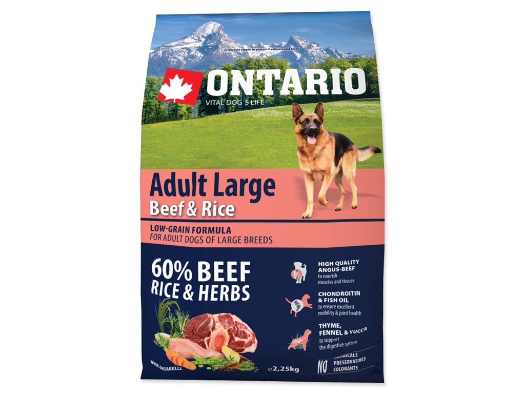 48921 1 ontario dog adult large beef rice 2 25 kg z kategorie chovatelske potreby a krmiva pro psy krmiva pro psy granule pro psy