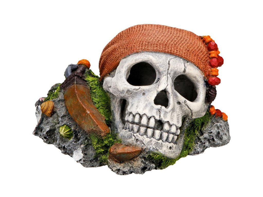 7467 1 nobby akvarijni dekorace piratska lebka 14 5 x 12 5 x 8 5 cm z kategorie akvaristicke a teraristicke potreby dekorace do akvaria kostry lebky a poklady