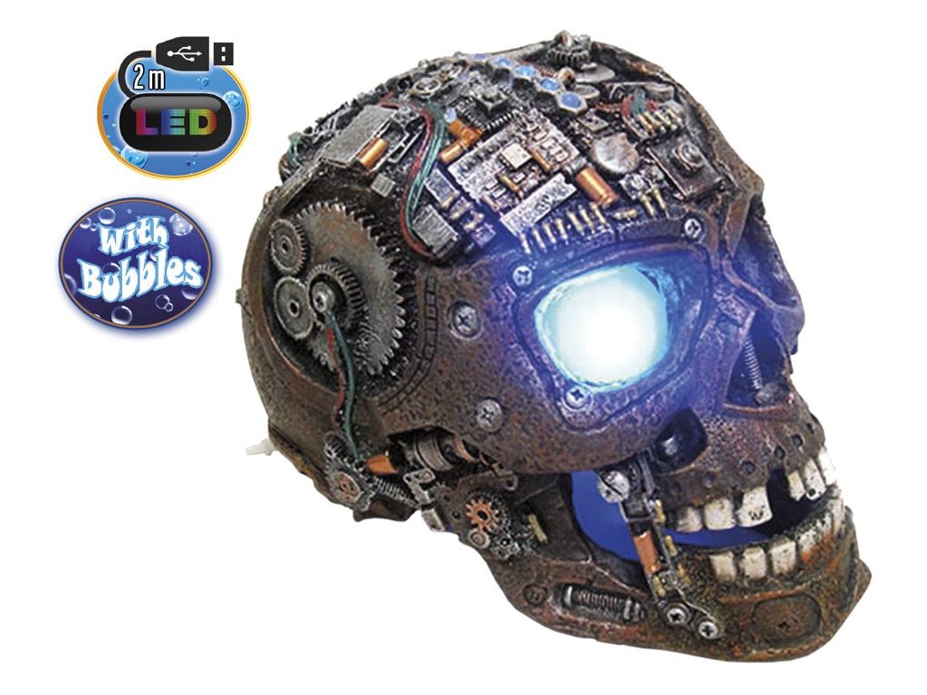 29211 2 nobby akvarijni dekorace cyborg lebka s led 20 8 x 13 7 x 15 cm z kategorie akvaristicke a teraristicke potreby dekorace do akvaria dekorace s led osvetlenim