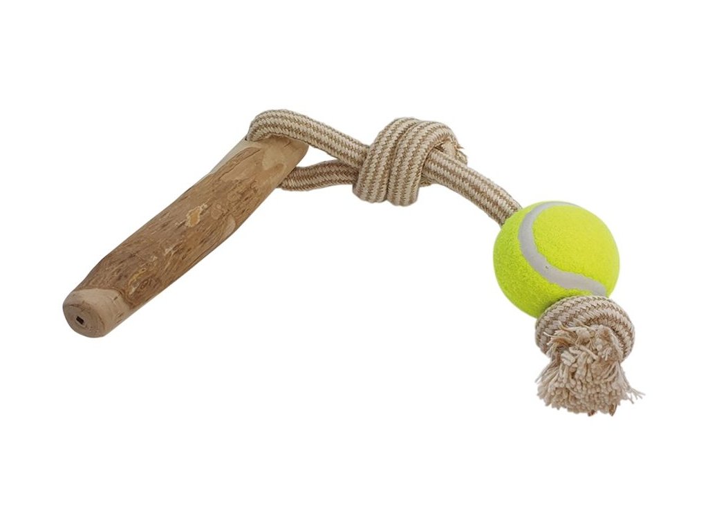 61919 1 nobby tycka z kavoveho dreva s tenisakem m 20cm z kategorie chovatelske potreby a krmiva pro psy hracky pro psy kavove drevo pro psy