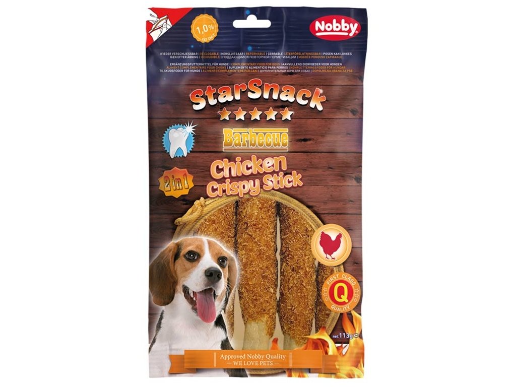 19188 2 nobby starsnack bbq pamlsky kureci krupave tycinky 113g z kategorie chovatelske potreby a krmiva pro psy pamlsky pro psy zvykaci pamlsky pro psy