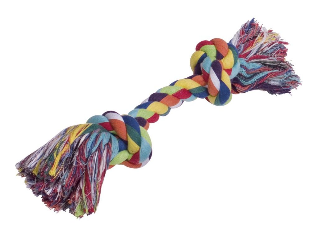 4092 1 nobby barevne lano 2x uzel bavlna 390g z kategorie chovatelske potreby a krmiva pro psy hracky pro psy lanove hracky pro psy