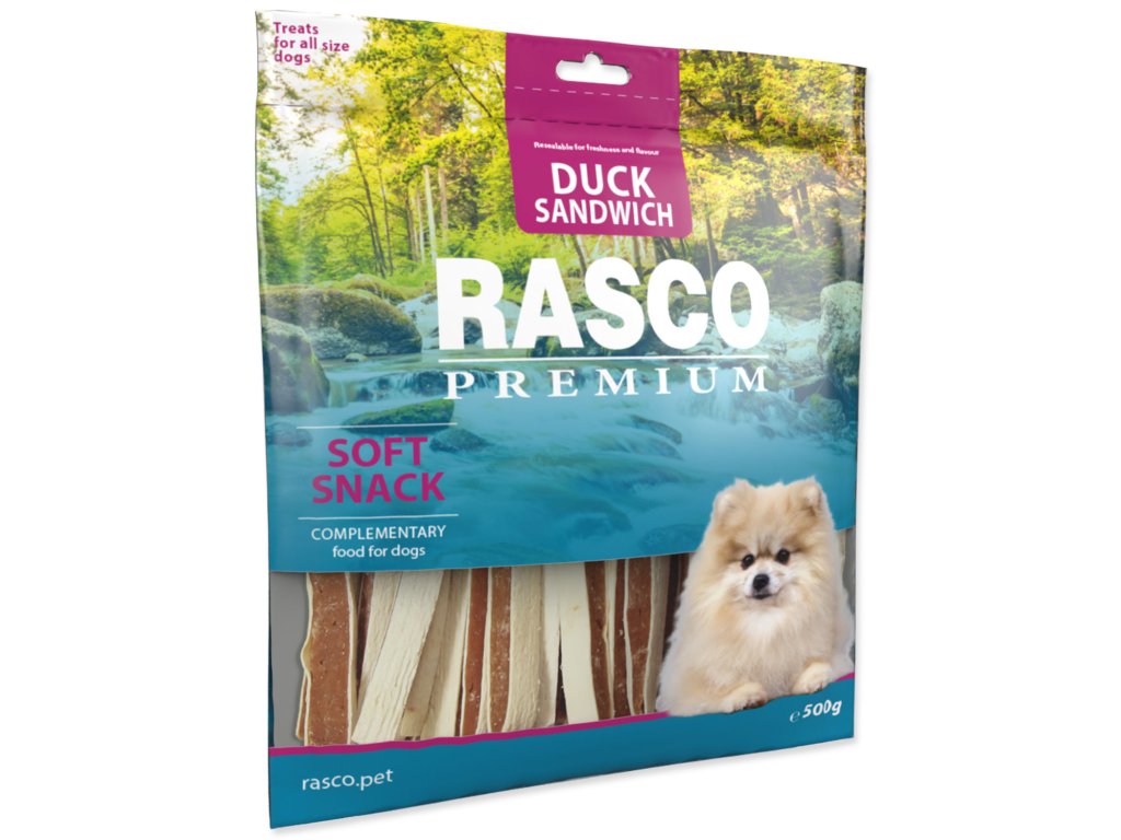 52902 1 pochoutka rasco premium sendvice z kachniho masa 500 g z kategorie chovatelske potreby a krmiva pro psy pamlsky pro psy tycinky salamky pro psy