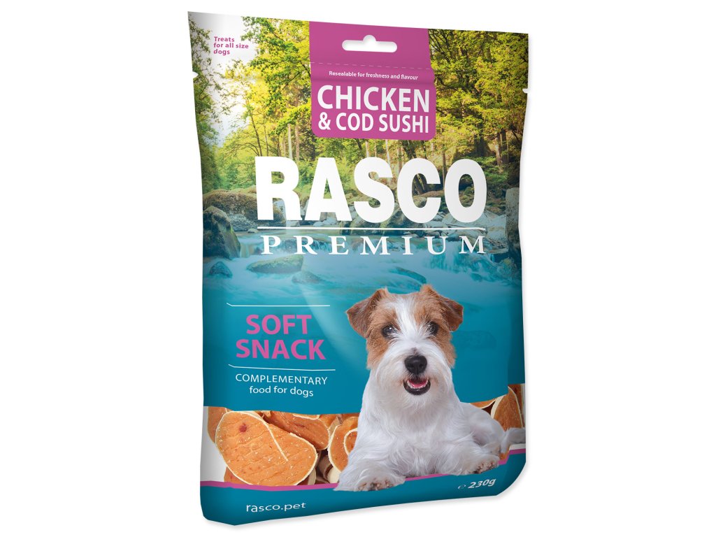 52995 1 pochoutka rasco premium sushi z tresky a kurete 230 g z kategorie chovatelske potreby a krmiva pro psy pamlsky pro psy susena masicka pro psy