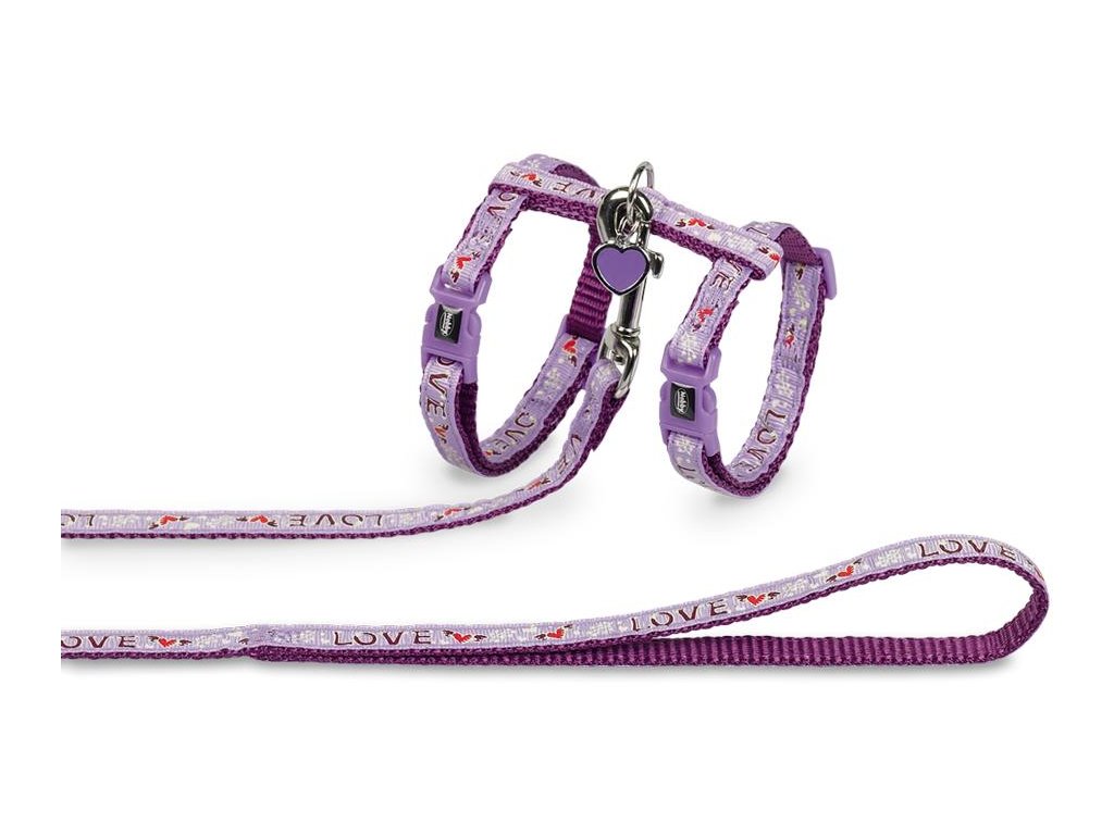 9978 1 nobby love fialovy set postroje a voditka pro kocky z kategorie chovatelske potreby a krmiva pro kocky obojky a voditka pro kocky postroje s voditkem pro kocky