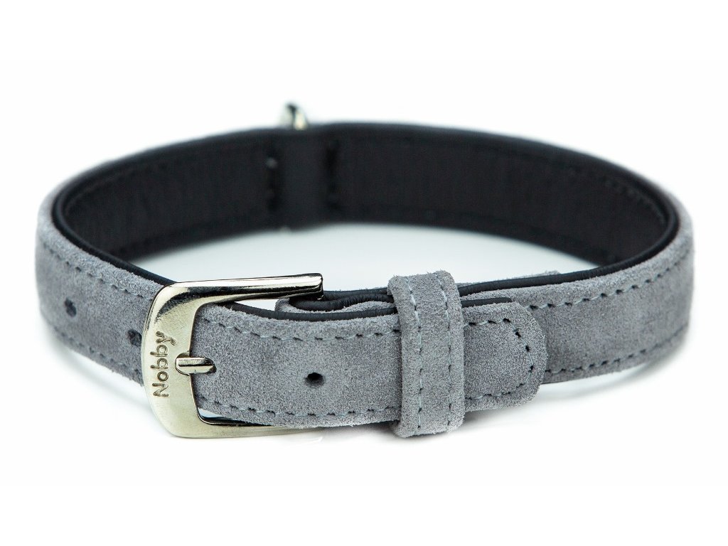 4932 4 nobby velours obojek ze semisove kuze xs 27cm seda z kategorie chovatelske potreby a krmiva pro psy obojky voditka a postroje pro psy obojky pro psy
