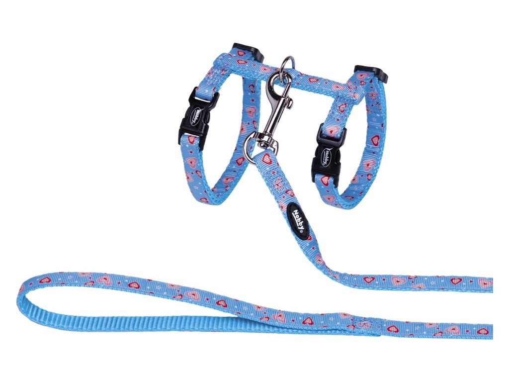 20046 1 nobby heart light blue postroj s voditkem pro kocky modry z kategorie chovatelske potreby a krmiva pro kocky obojky a voditka pro kocky postroje s voditkem pro kocky