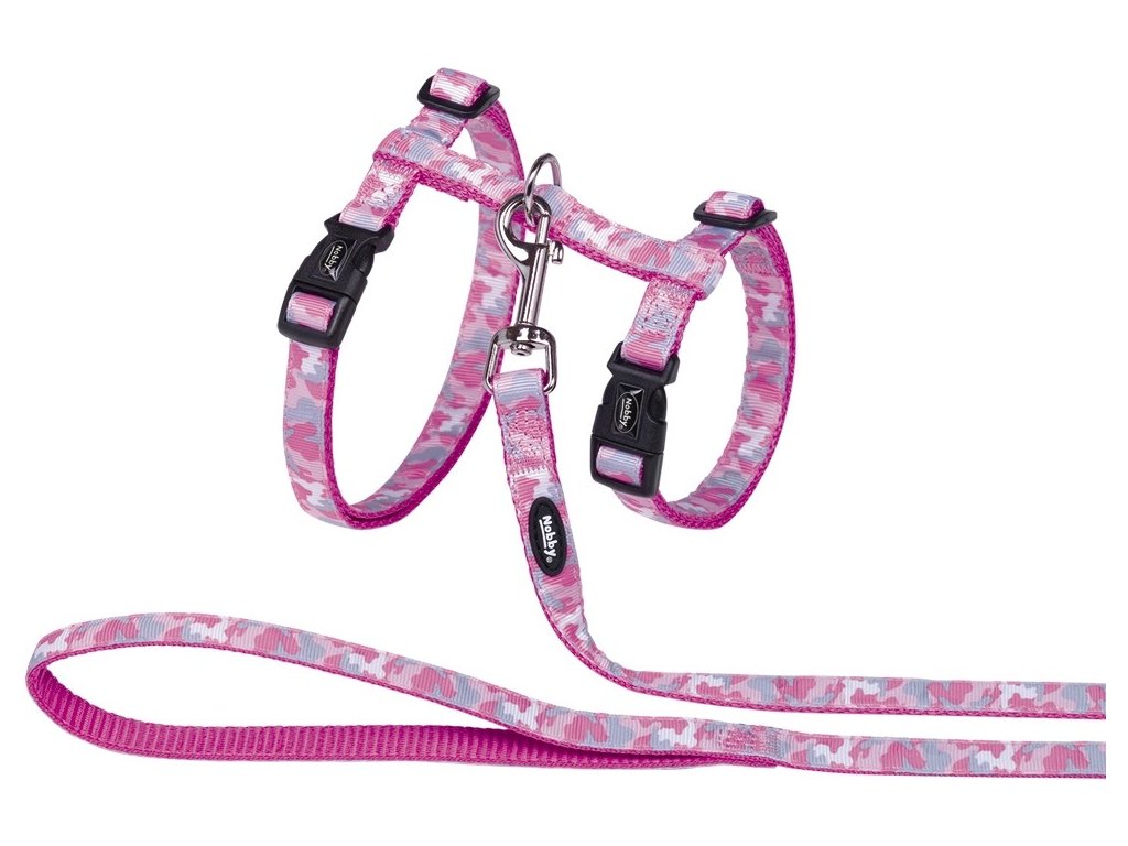 19215 1 nobby camouflage postroj s voditkem pro velke kocky ruzovy xl z kategorie chovatelske potreby a krmiva pro kocky obojky a voditka pro kocky postroje s voditkem pro kocky
