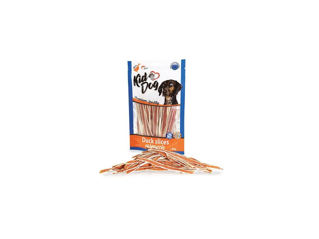 76314 3 kiddog kachni prouzky carpaccio 80 g z kategorie chovatelske potreby a krmiva pro psy pamlsky pro psy tycinky salamky pro psy