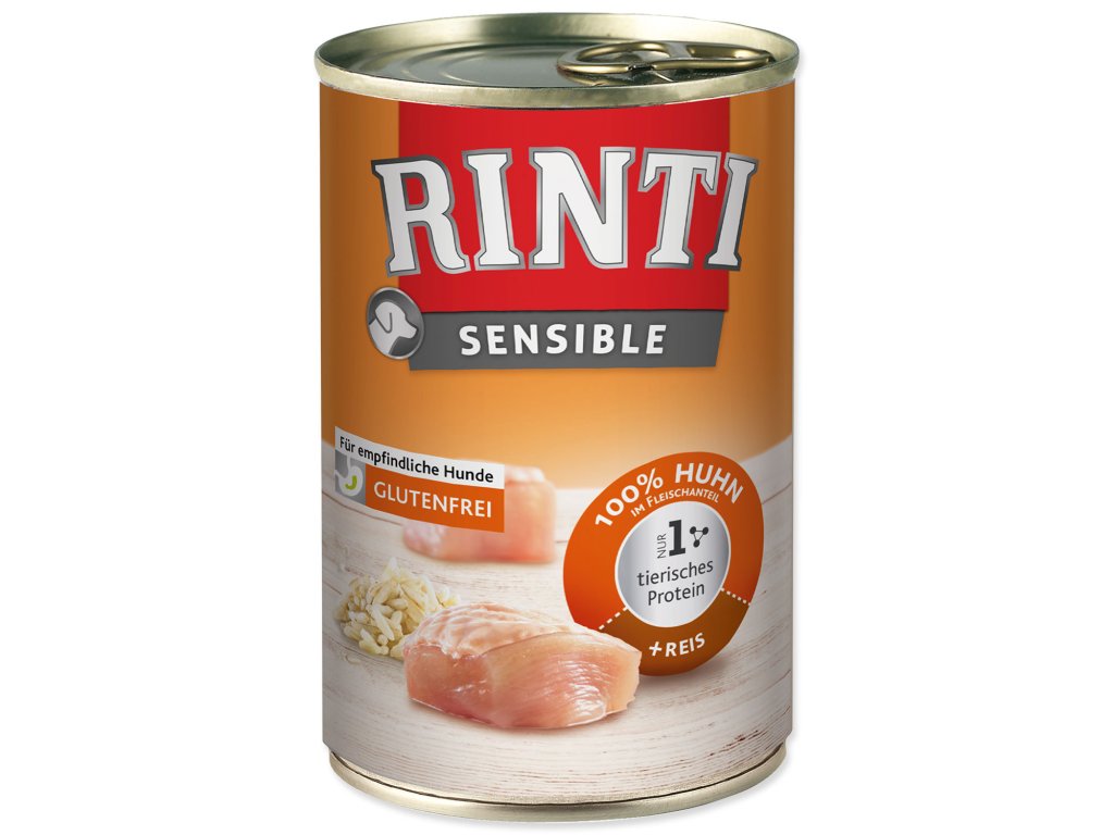 49746 1 konzerva rinti sensible kure ryze 400 g z kategorie chovatelske potreby a krmiva pro psy krmiva pro psy konzervy pro psy
