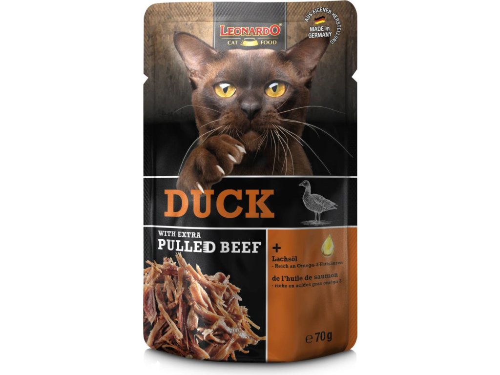 80871 1 leonardo kapsicka kachna extra trhane hovezi 70 g z kategorie chovatelske potreby a krmiva pro kocky krmivo a pamlsky pro kocky kapsicky pro kocky