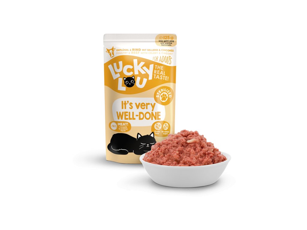 87657 lucky lou lifestage sterilized s drubezim a hovezim masem 125g
