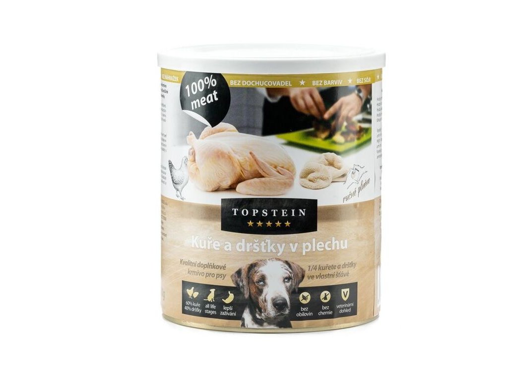83268 1 topstein kure a drstky v plechu 800g z kategorie chovatelske potreby a krmiva pro psy krmiva pro psy konzervy pro psy