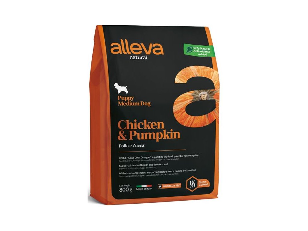 56775 1 alleva natural dog dry puppy chicken pumpkin medium 800g z kategorie chovatelske potreby a krmiva pro psy krmiva pro psy granule pro psy