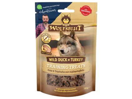 102319 wolfsblut dog training treats wild duck turkey 70g
