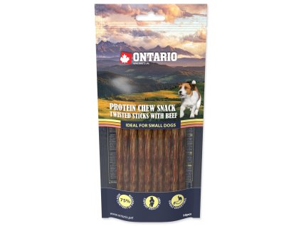 84328 ontario protein zvykaci pamlsek tocene tycinky s hovezim 10 ks 12 7 cm