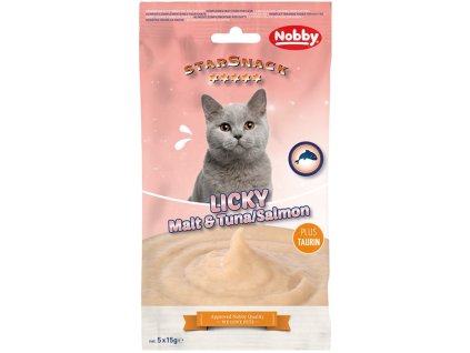 93394 nobby starsnack licky cat masove pyre s tunakem lososem a sladem 5x15g