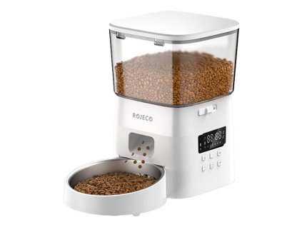 113935 rojeco 2l automaticke krmitko pro domaci mazlicky v tlacitkovem provedeni bile