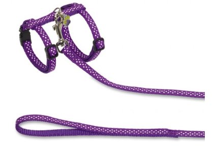9966 1 nobby dots fialovy set postroje s voditkem pro kocku z kategorie chovatelske potreby a krmiva pro kocky obojky a voditka pro kocky postroje s voditkem pro kocky