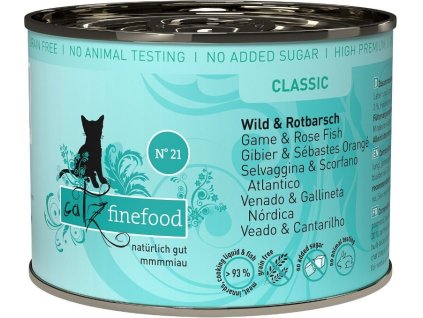 87924 catz finefood konzerva no 21 se zverinou a okounikem 200g