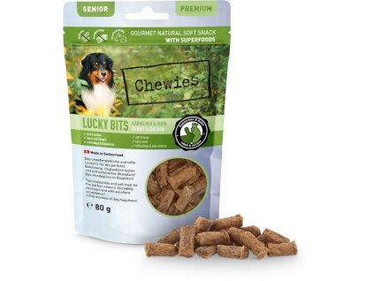 87483 chewies lucky bits senior kralik a kure 80g