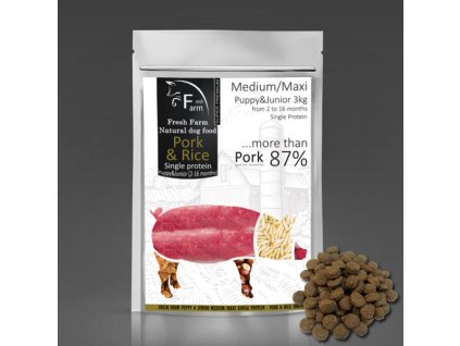 Fresh Farm Pre štenatá a mladých psov Single Protein Medium&Maxi - Pork & Rice 3kg