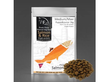Fresh Farm Pre štenatá a mladých psov Single Protein Medium&Maxi - Salmon & Rice 3kg