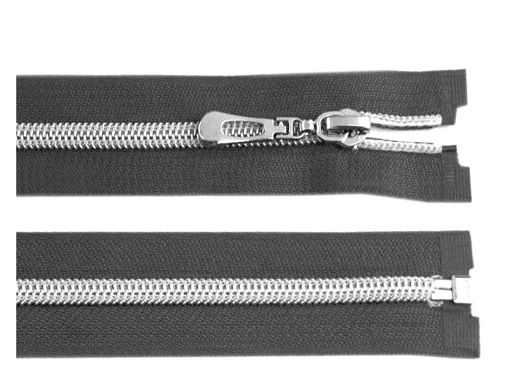 Zips špirálový 7mm/70cm so striebornými zúbkami šedý