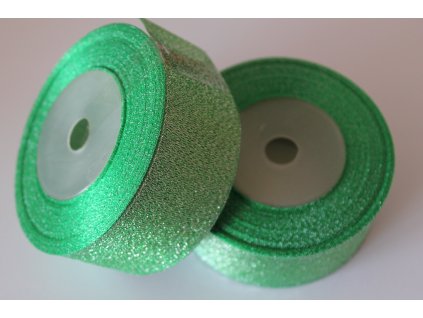 Brokátová stuha 38mm limetková so strieborným brokátom