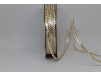 Saténová stuha 3mm/45m ivory so zlatým lemom