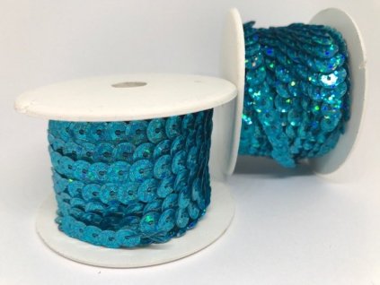 Flitre na šnúre 6mm/9,14m tyrkysové s hologramom