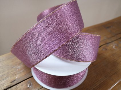 Brokátová stuha 38mm staroružová so zlatým lemom