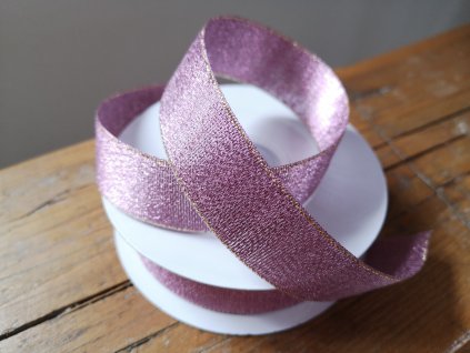 Brokátová stuha 25mm staroružová so zlatým lemom