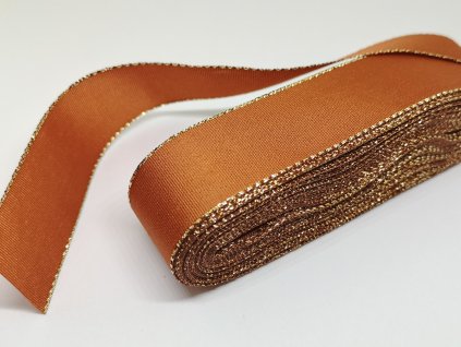 Taftová stuha s lurexom 6mm/10m rezavá - zlatá 705