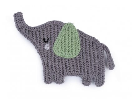 Háčkovaná textilná aplikácia / nášivka slon 65x85mm