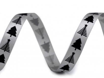 Saténová stuha stromček šedo-čierna 10mm