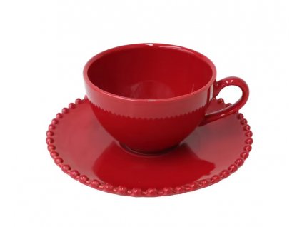 Šálka na čaj s podšálkou 0,25L, PEARLRUBI, rubínová (ZCN PECS04 553)