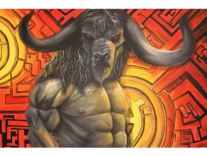 Minotaur, Minotaurus, báje, obraz, malba, akryl, umění