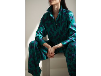 Verdant Panther Pure Silk Lounge Shirt