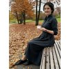 Anemone dlouhé košilové šaty s 3/4 rukávem jemná merino vlna tmavě modrá