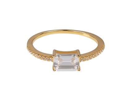 Dámský prsten z pozlaceného rhodiovaného stříbra se zirkonem v bagetovém výbrusu