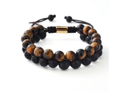 Moderní dvojřadý náramek Shamballa z tygřího oka a lávy