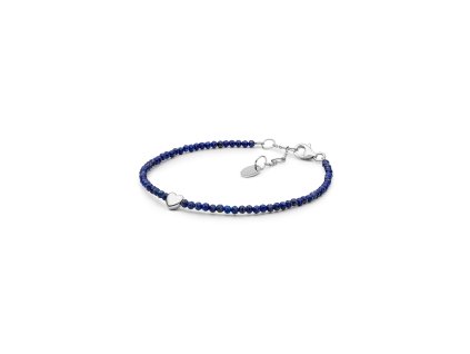 Elegantní náramek z broušených kuliček lapis lazuli s motivem stříbrného srdce