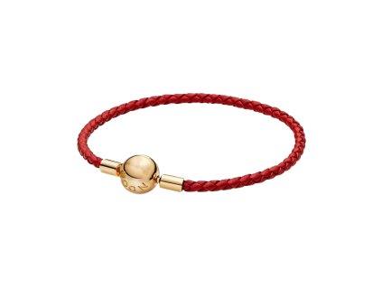 Elegantní náramek z kvalitní pletené červené kůže s pozlacenou kuličkou