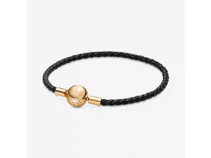 Elegantní náramek z kvalitní pletené černé kůže s pozlacenou kuličkou