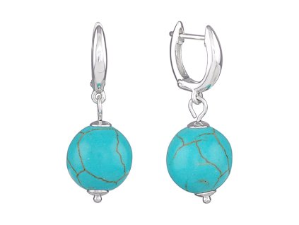 Atraktivní visací náušnice z rhodiovaného stříbra s kuličkami z imitace tyrkysu