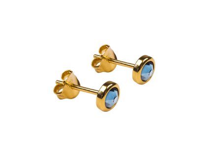 Dámské pozlacené puzetové náušnice z rhodiovaného stříbra s modrým zirkonem